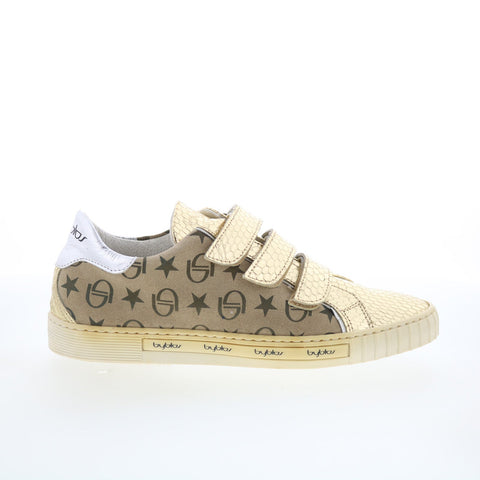 Byblos BYBLOS3 Womens Gold Leather Strap Lifestyle Sneakers Shoes