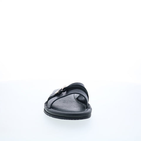 Byblos BYBLOS9 Womens Black Leather Slip On Slides Sandals Shoes