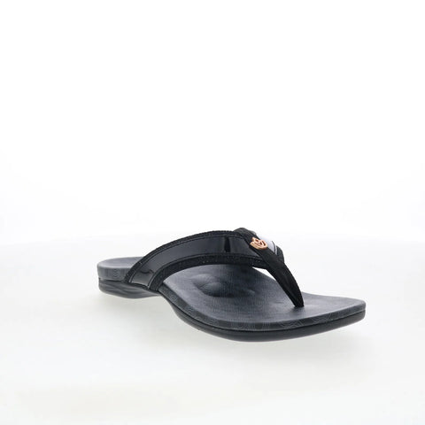 Spenco Cabo SP1225BLK Womens Black Wide Leather Flip-Flops Sandals Shoes