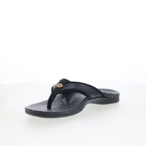 Spenco Cabo SP1225BLK Womens Black Wide Leather Flip-Flops Sandals Shoes