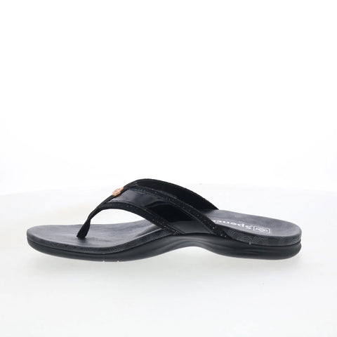 Spenco Cabo SP1225BLK Womens Black Wide Leather Flip-Flops Sandals Shoes