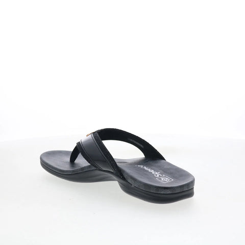 Spenco Cabo SP1225BLK Womens Black Wide Leather Flip-Flops Sandals Shoes
