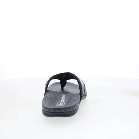 Spenco Cabo SP1225BLK Womens Black Wide Leather Flip-Flops Sandals Shoes