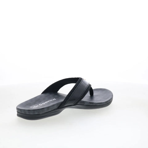 Spenco Cabo SP1225BLK Womens Black Wide Leather Flip-Flops Sandals Shoes