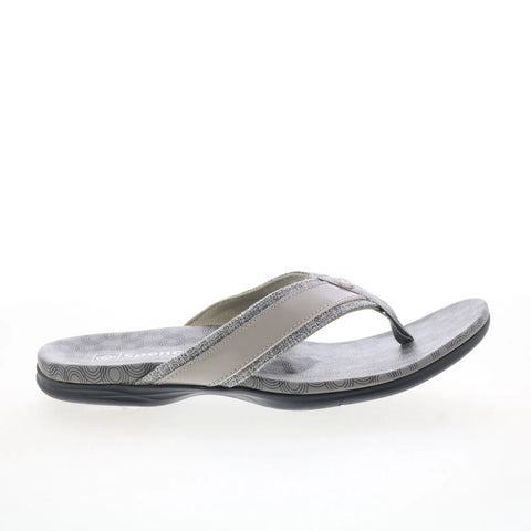 Spenco Cabo SP1225GRY Womens Gray Leather Slip On Flip-Flops Sandals Shoes
