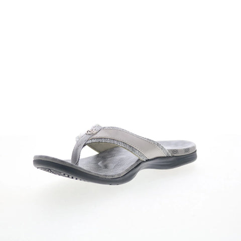 Spenco Cabo SP1225GRY Womens Gray Leather Slip On Flip-Flops Sandals Shoes