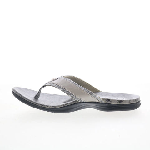 Spenco Cabo SP1225GRY Womens Gray Leather Slip On Flip-Flops Sandals Shoes