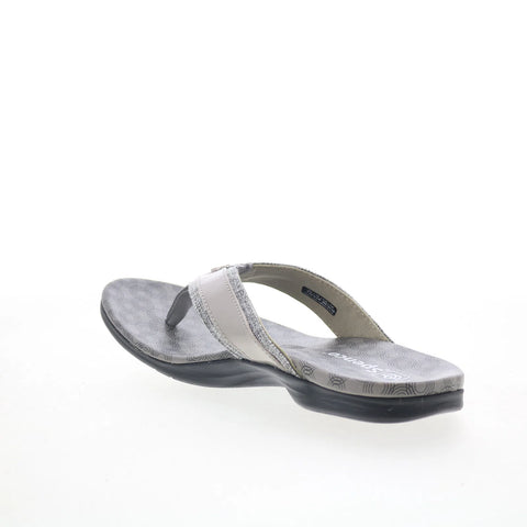 Spenco Cabo SP1225GRY Womens Gray Leather Slip On Flip-Flops Sandals Shoes