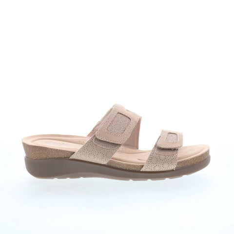 Clarks Calenne Maye 26177045 Womens Beige Leather Strap Slides Sandals Shoes