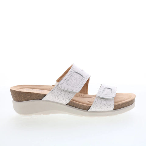 Clarks Calenne Maye 26177046 Womens White Leather Strap Slides Sandals Shoes