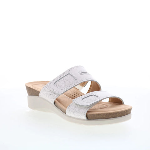 Clarks Calenne Maye 26177046 Womens White Leather Strap Slides Sandals Shoes