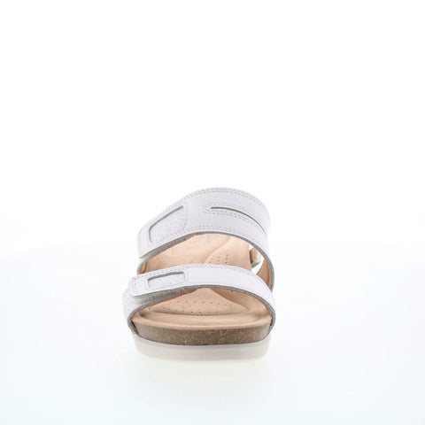 Clarks Calenne Maye 26177046 Womens White Leather Strap Slides Sandals Shoes