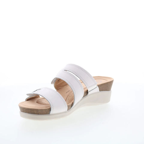 Clarks Calenne Maye 26177046 Womens White Leather Strap Slides Sandals Shoes