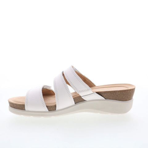 Clarks Calenne Maye 26177046 Womens White Leather Strap Slides Sandals Shoes