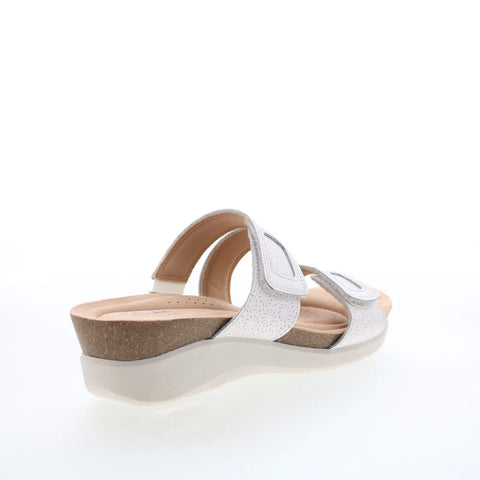 Clarks Calenne Maye 26177046 Womens White Leather Strap Slides Sandals Shoes