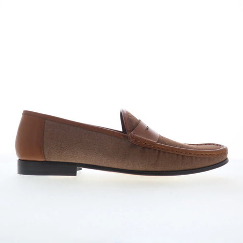 Mezlan Calfskin Penny 26780 Mens Brown Canvas Loafers & Slip Ons Penny Shoes