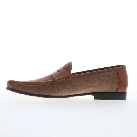 Mezlan Calfskin Penny 26780 Mens Brown Canvas Loafers & Slip Ons Penny Shoes
