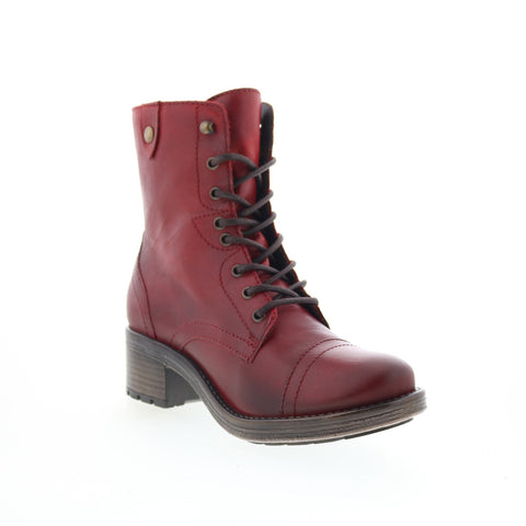 Miz Mooz Calla Womens Red Leather Lace Up Casual Dress Boots