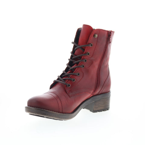 Miz Mooz Calla Womens Red Leather Lace Up Casual Dress Boots