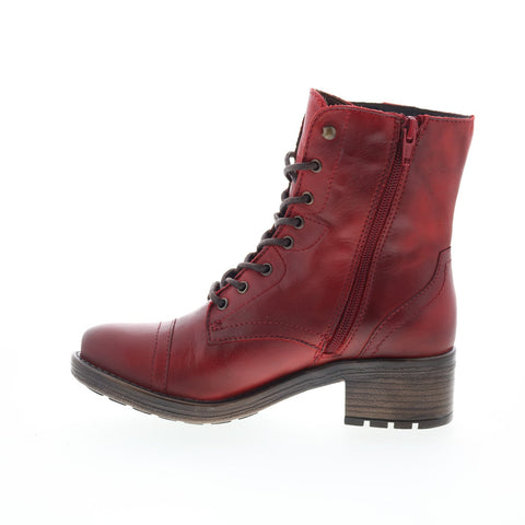 Miz Mooz Calla Womens Red Leather Lace Up Casual Dress Boots