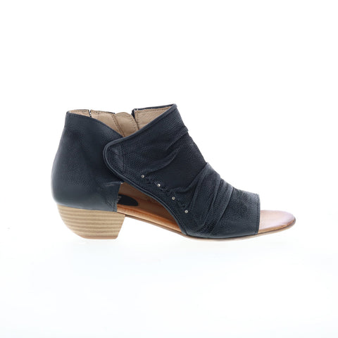 Miz Mooz Canterbury Womens Black Leather Zipper Heeled Sandals Shoes