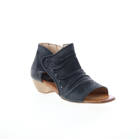 Miz Mooz Canterbury Womens Black Leather Zipper Heeled Sandals Shoes