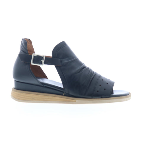 Miz Mooz Cara Womens Black Leather Hook & Loop Strap Sandals Shoes