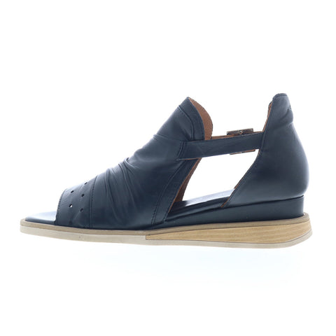 Miz Mooz Cara Womens Black Leather Hook & Loop Strap Sandals Shoes