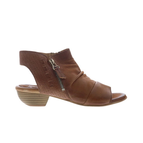 Miz Mooz Carla Womens Brown Leather Zipper Heeled Sandals Shoes