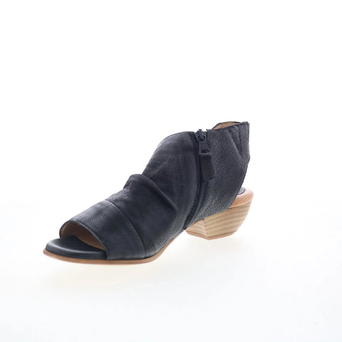 Miz Mooz Carla Womens Black Leather Zipper Heeled Sandals Shoes