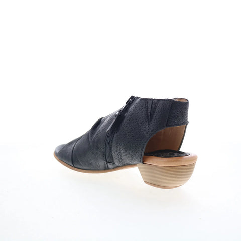 Miz Mooz Carla Womens Black Leather Zipper Heeled Sandals Shoes