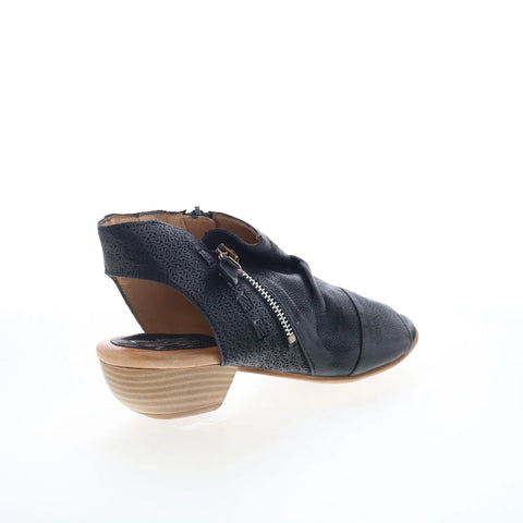 Miz Mooz Carla Womens Black Leather Zipper Heeled Sandals Shoes