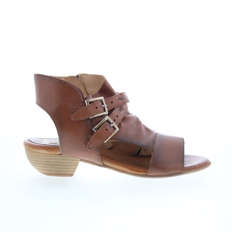 Miz Mooz Cassius Womens Brown Leather Zipper Heeled Sandals Shoes