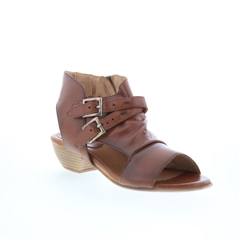 Miz Mooz Cassius Womens Brown Leather Zipper Heeled Sandals Shoes