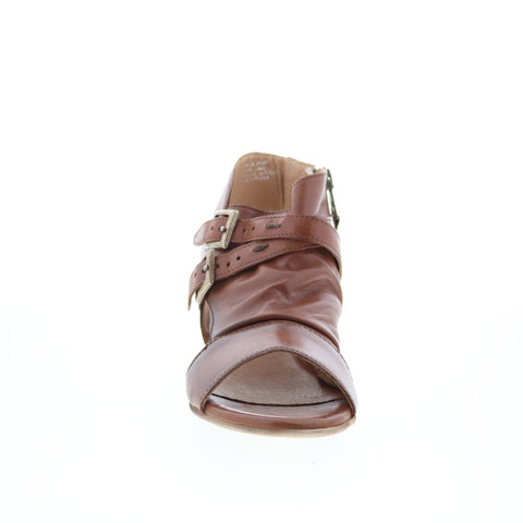 Miz Mooz Cassius Womens Brown Leather Zipper Heeled Sandals Shoes