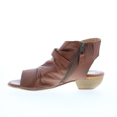 Miz Mooz Cassius Womens Brown Leather Zipper Heeled Sandals Shoes