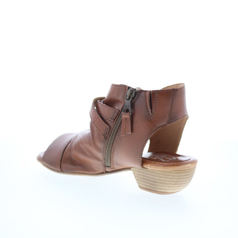 Miz Mooz Cassius Womens Brown Leather Zipper Heeled Sandals Shoes