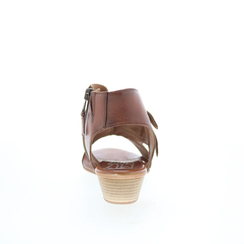 Miz Mooz Cassius Womens Brown Leather Zipper Heeled Sandals Shoes