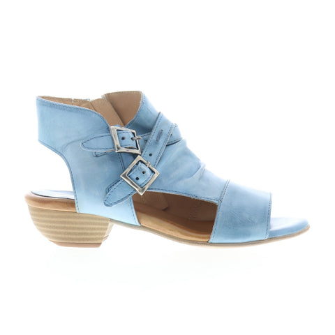 Miz Mooz Cassius Womens Blue Leather Zipper Heeled Sandals Shoes