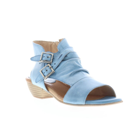 Miz Mooz Cassius Womens Blue Leather Zipper Heeled Sandals Shoes