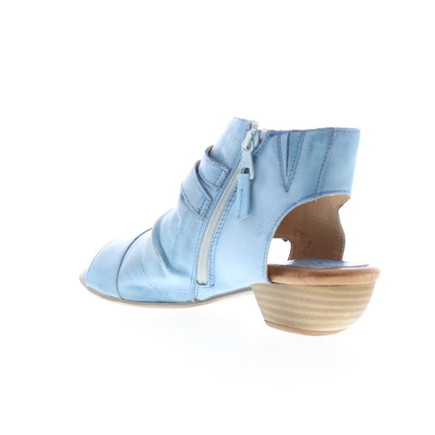 Miz Mooz Cassius Womens Blue Leather Zipper Heeled Sandals Shoes