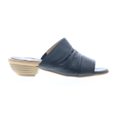 Miz Mooz Castiel Womens Black Leather Slip On Heeled Sandals Shoes
