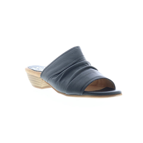 Miz Mooz Castiel Womens Black Leather Slip On Heeled Sandals Shoes