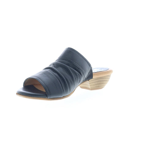 Miz Mooz Castiel Womens Black Leather Slip On Heeled Sandals Shoes