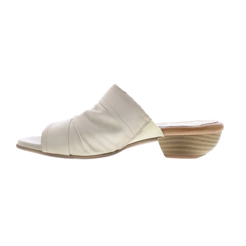 Miz Mooz Castiel Womens Beige Leather Slip On Heeled Sandals Shoes