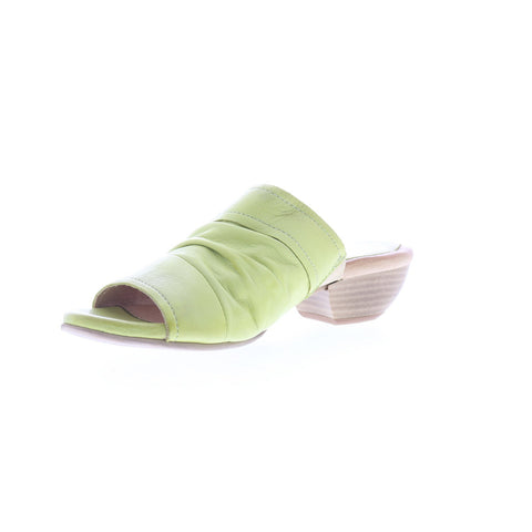 Miz Mooz Castiel Womens Green Leather Slip On Heeled Sandals Shoes