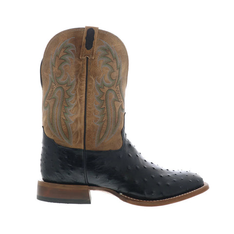 Tony Lama Full Quill Ostrich Made In USA Mens Black Wide Western Boots