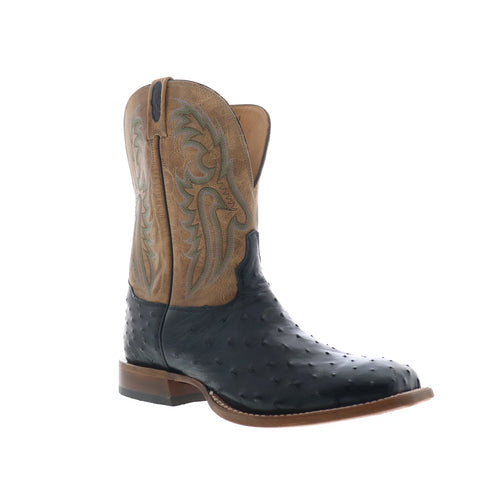 Tony Lama Full Quill Ostrich Made In USA Mens Black Wide Western Boots