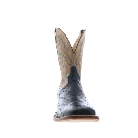 Tony Lama Full Quill Ostrich Made In USA Mens Black Wide Western Boots