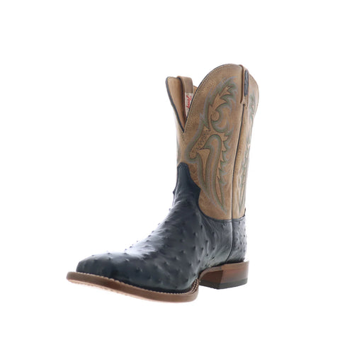 Tony Lama Full Quill Ostrich Made In USA Mens Black Wide Western Boots